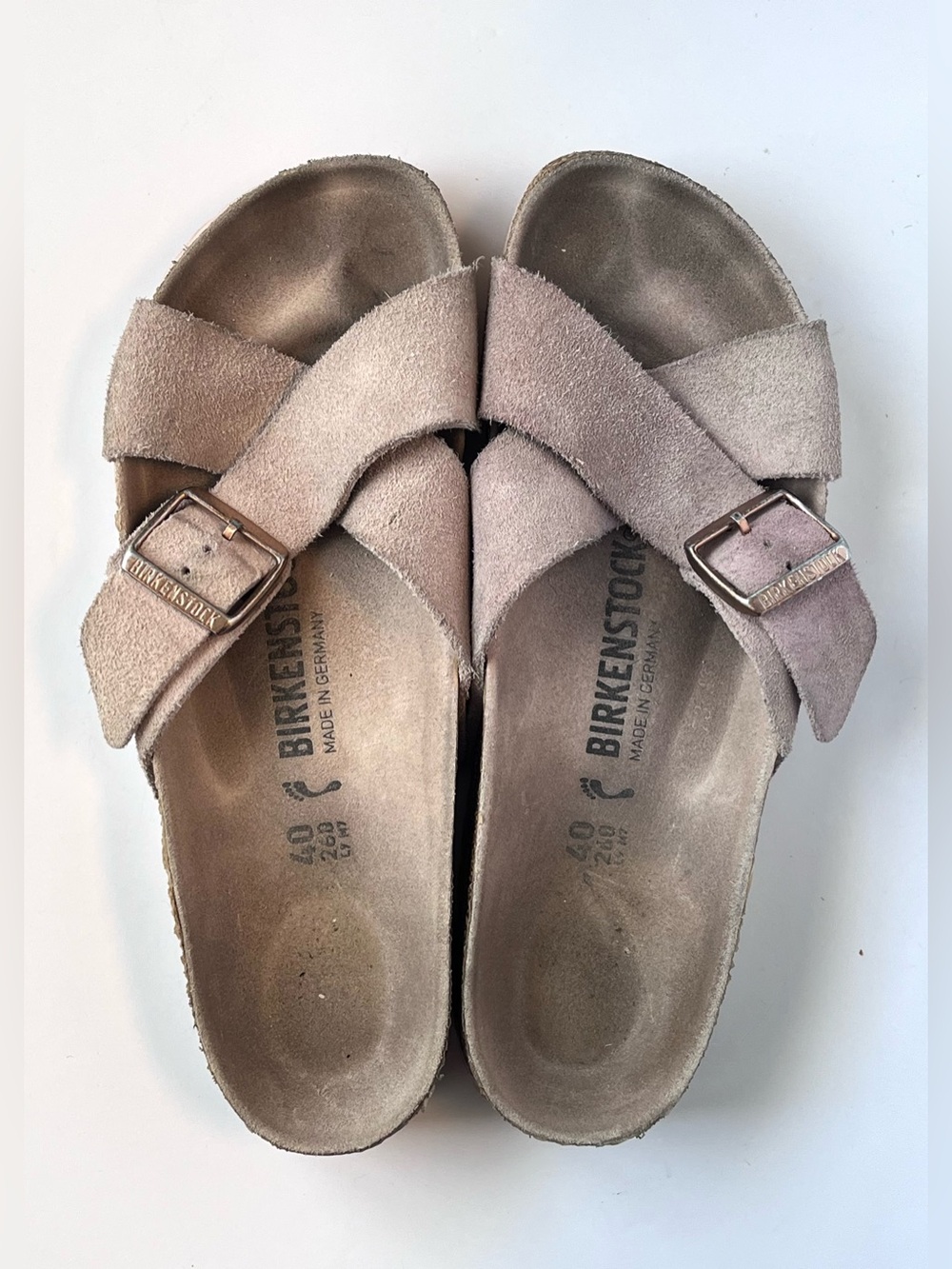 Birkenstock Siena Suede Crisscross Slide Sandals Rose Gold Taupe EU 40 US 9-9.5